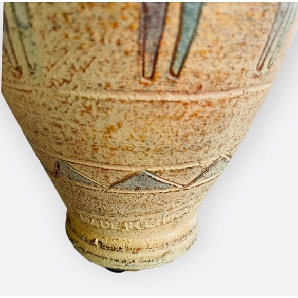 Vintage Double-Handled Rustic Terracotta Jug Vessel with People Etching Design - Picture 4 of 8